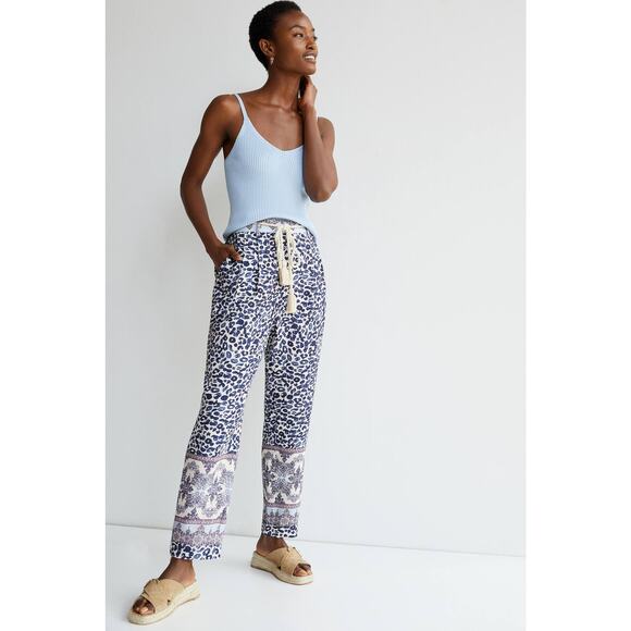 New Anthropologie OLLARI Tasseled Tapered Pants $118 SMALL Navy - Picture 1 of 5